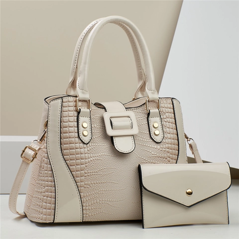 Women Crocodile Embossed Handbag And Clutch PU Leather Patent Large Capacity Shoulder Bag Detachable Strap Professional