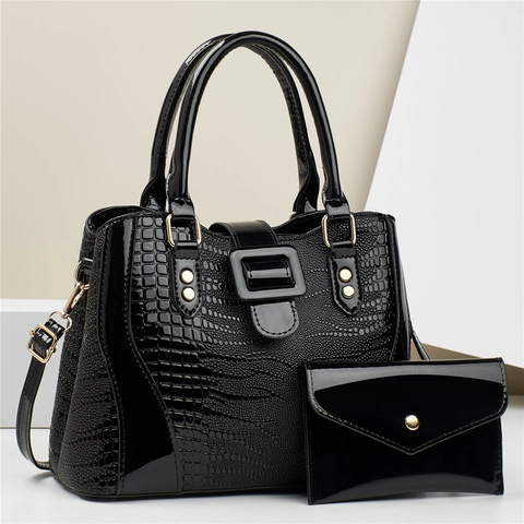 Women Crocodile Embossed Handbag And Clutch PU Leather Patent Large Capacity Shoulder Bag Detachable Strap Professional