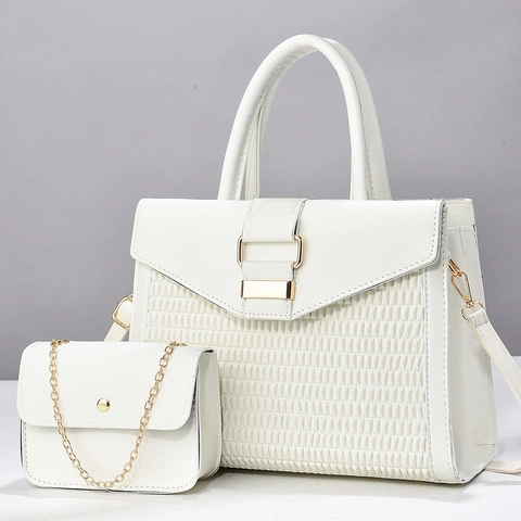 Women Handbag And Mini Chain Bag PU Leather Woven Texture Golden Hardware Versatile Crossbody Shoulder Purse