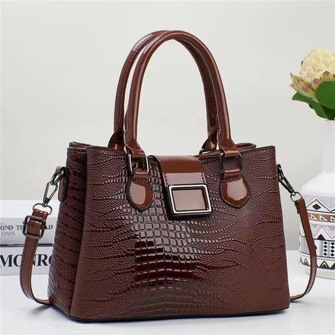 Krokodil Muster PU Leder Handtasche Eleganter Griff Schulter Umhängetasche Mit Metallschnalle Für Damen