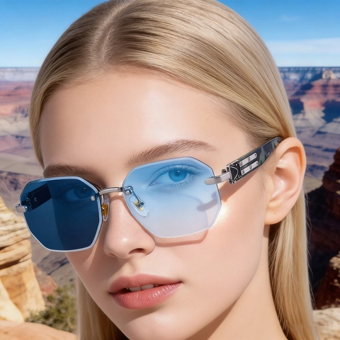 Gafas De Sol Fotocromáticas Sin Montura Para Mujer Cuadradas Octogonales Cambio De Color Lentes PC Patillas Metal UV400