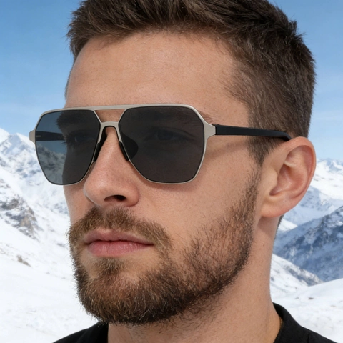 Occhiali da Sole Polarizzati Quadrati da Uomo Lenti in Nylon UV400 Doppio Ponte Guida Pilot Occhiali da Sole