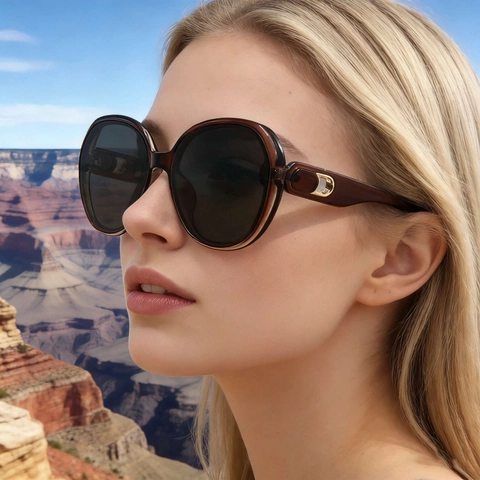 Women Square Sunglasses Large Frame Nylon Lenses Polarized UV Protection TR90 Metal Frame Fashion Trendy Eyewear