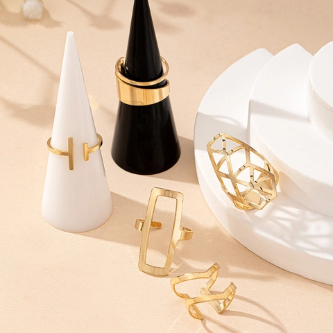 Anelli Aperti Geometrici Cavi Lega Metallo Placcato Oro Minimalista Gioielli Regolabili Per Donna Moda Accessorio Tendenza