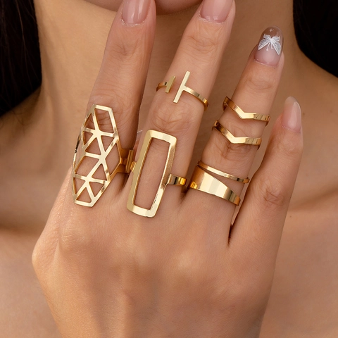 Anelli Aperti Geometrici Cavi Lega Metallo Placcato Oro Minimalista Gioielli Regolabili Per Donna Moda Accessorio Tendenza