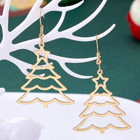 Pendientes De Árbol De Navidad Calados Aleación Estrella Color Dorado Joyas De Moda Para Fiestas