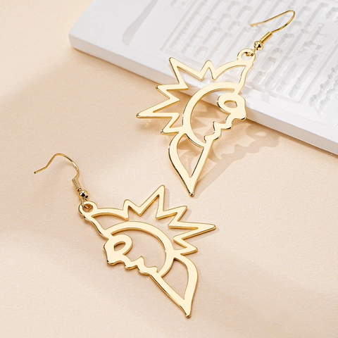 Hollow Sun Moon Face Dangle Drop Alloy Earrings Golden Bohemian Vintage Style Aesthetic Jewelry Accessories For Women