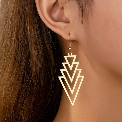Geometric Hollow Triangle Drop Earrings Multi Layered Nested Metal Alloy Hook Dangle Fashion Accessories For Women