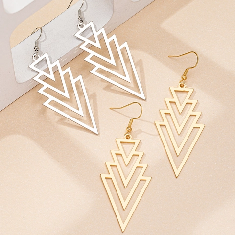 Geometric Hollow Triangle Drop Earrings Multi Layered Nested Metal Alloy Hook Dangle Fashion Accessories For Women