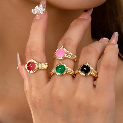 Creative Watch Shape Ring Alloy Enamel Drip Oil Decorative Finger Jewelry Retro Fashion Accessory For Women