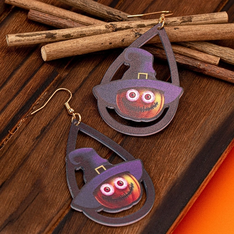 Orecchini A Zucca Di Halloween Acrilico Cappello Da Mago Viola Forma Goccia D'acqua Gioielli Divertenti Per Festa