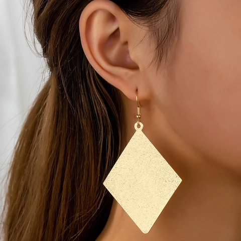 Rhombus Matte Drop Earrings Metal Geometric Large Oversized Hook Dangle Minimalist Fashion Jewelry For Women