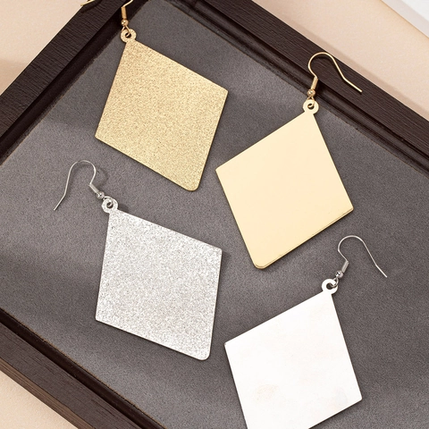 Rhombus Matte Drop Earrings Metal Geometric Large Oversized Hook Dangle Minimalist Fashion Jewelry For Women
