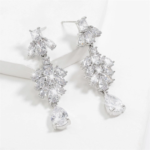Elegante Lange Hangoorbellen Voor Dames Koper Met Zirkonia Kwastje Lange Oorbellen Voor Bruiloft Feest Bruid Accessoire