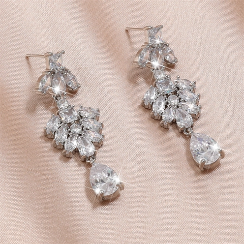 Elegante Lange Hangoorbellen Voor Dames Koper Met Zirkonia Kwastje Lange Oorbellen Voor Bruiloft Feest Bruid Accessoire