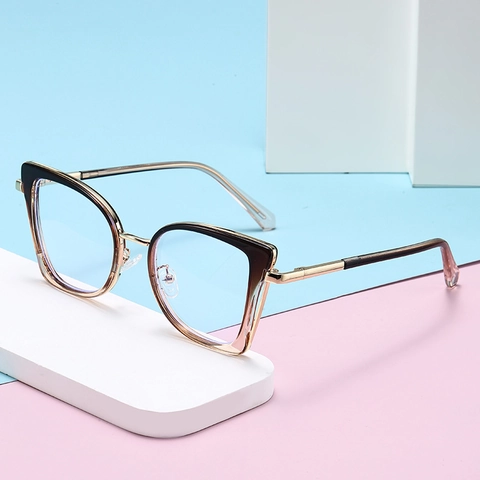 Fashion Cat Eye Anti Blue Light Glasses Frame Women TR90 Metal Optical Eyeglasses Prescription Ready Computer Spectacles