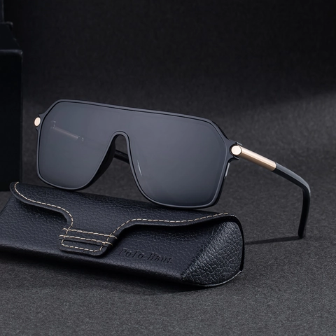 Square Frame One Piece Shield Sunglasses Men Outdoor Sports Cycling UV400 Fashion PC Metal Retro Driving Eyewear