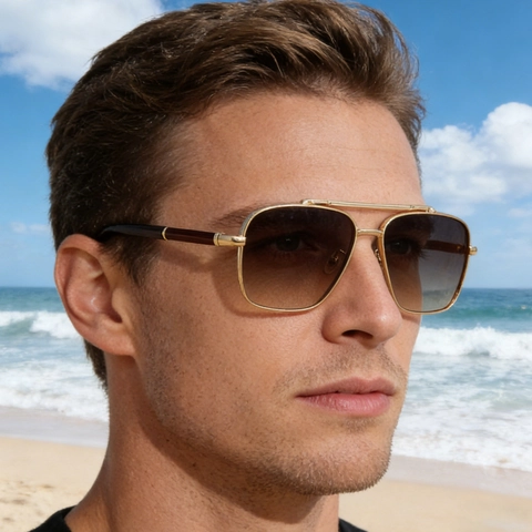 Retro Square Pilot Sunglasses Metal Frame UV400 Protection Fashion Outdoor Driving Eyewear For Men