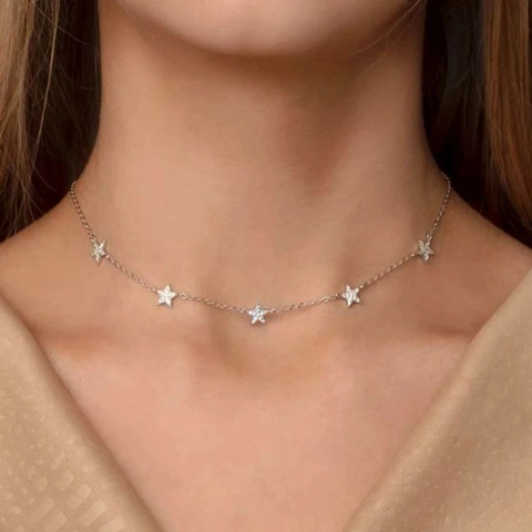 Collana Stelle Pentagramma Rame Zircone Pave Catena Clavicola Gioielli Minimalisti Regalo Per Donne Stile Elegante