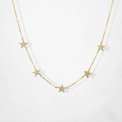 Collana Stelle Pentagramma Rame Zircone Pave Catena Clavicola Gioielli Minimalisti Regalo Per Donne Stile Elegante