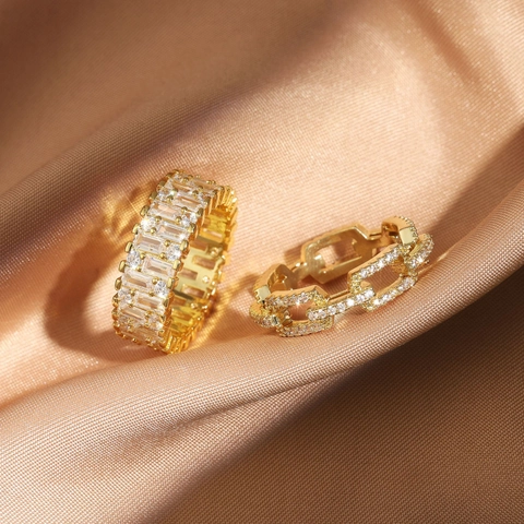 Anelli In Rame Zircone Micro Pave Con Maglia Di Catena E Design Baguette Eternity Gioielli Di Lusso Geometrici Per Donne Elegante