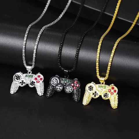 Game Controller Anhänger Halskette Legierung Straß Iced Out Gamepad Hip Hop Schmuck Für Herren Damen Gamer