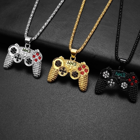 Game Controller Anhänger Halskette Legierung Straß Iced Out Gamepad Hip Hop Schmuck Für Herren Damen Gamer