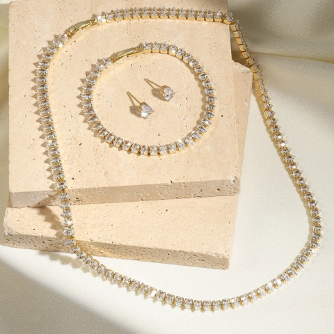 Hiphop Koperen Sieraden Ketting Armband En Oorbellen Met Peer Geslepen Zirkonia Druppel Tennis Ketting Voor Dames Heren