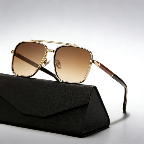 Retro Square Pilot Sunglasses Metal Frame UV400 Protection Fashion Outdoor Driving Eyewear For Men