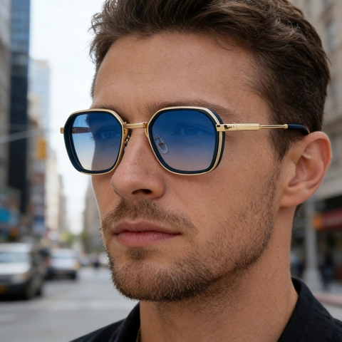 Lunettes De Soleil Géométriques Carrées Monture Métallique Protection UV400 Verres Dégradés Mode Homme Plein Air Travail