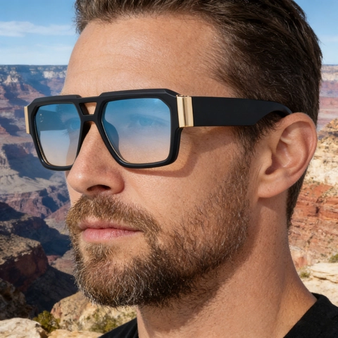 Hommes Mode Carré Grand Cadre Lunettes De Soleil PC UV400 Protection Extérieur Conduite Double Pont