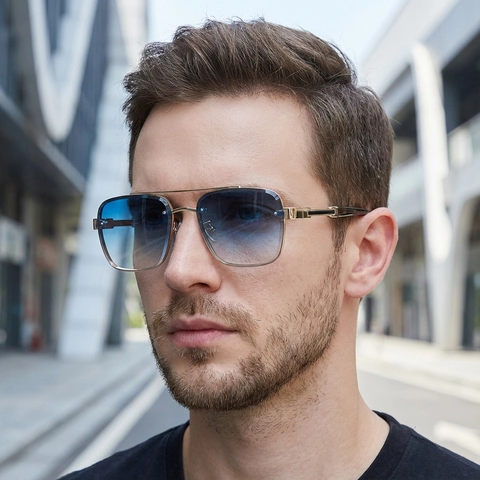 Lunettes De Soleil Aviateur Monture Métallique Carrée Protection UV400 Double Pont Rétro Verres Dégradés Pour Hommes Conduite En Extérieur
