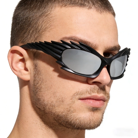 Wing Shaped Irregular Sunglasses Futuristic Flame Design UV400 Protection PC Frame Cyberpunk Y2K Party Eyewear