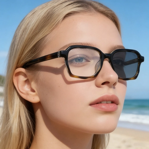 Occhiali Da Sole Fotocromatici Donna Montatura Quadrata PC Moda Cambio Colore UV400 Esterno Di Tendenza