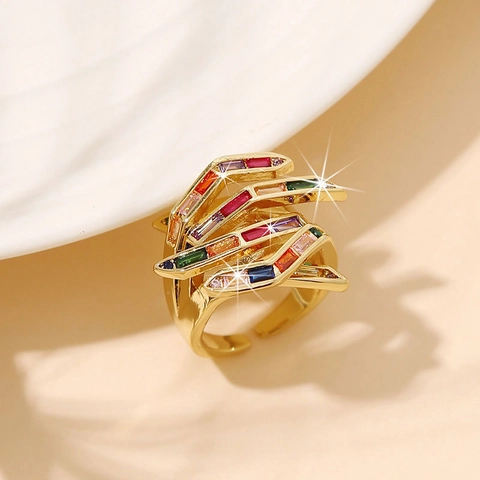 Bague En Forme De Clou Multicouche Cuivre Zircon Géométrique Spirale Künstliche Perle Ouverte Ajustable Bijoux Mode Femmes Design Niche