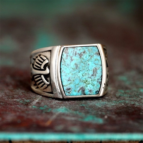 Anillo De Aleación Vintage Turquesa Boho Étnico Geométrico Anillo Abierto Ajustable Joyería Moda Mujeres Hombres