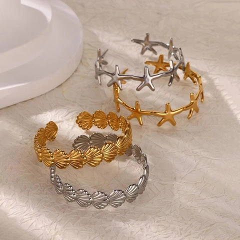 Zeester Schelp Zeeschildpad Armring Roestvrij Staal Verstelbaar Oceaan Thema Zomer Strand Sieraden Voor Dames