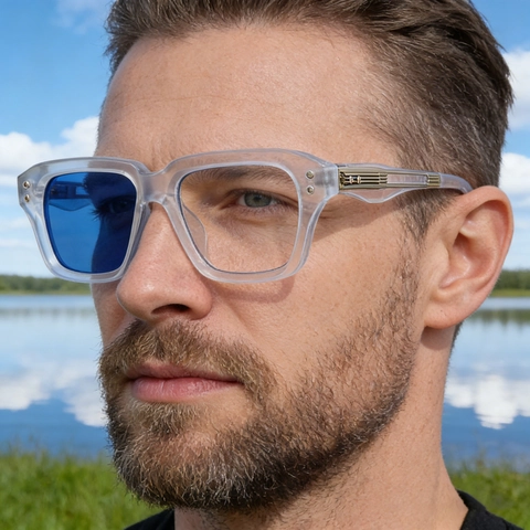 Square Photochromic Sunglasses Men Retro Fashion Metal Plastic Frame UV400 Protection Outdoor Driving Eyewear