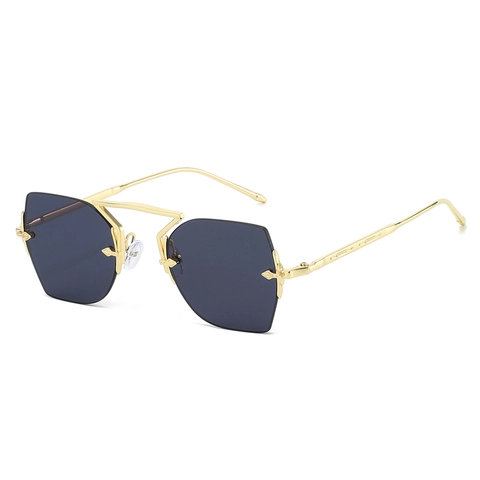 Rimless Polygonal Sunglasses Metal Frame Cutting Edge Gradient Lenses UV400 Retro Fashion Eyewear For Men Women