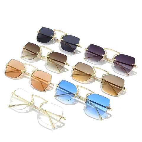 Rimless Polygonal Sunglasses Metal Frame Cutting Edge Gradient Lenses UV400 Retro Fashion Eyewear For Men Women