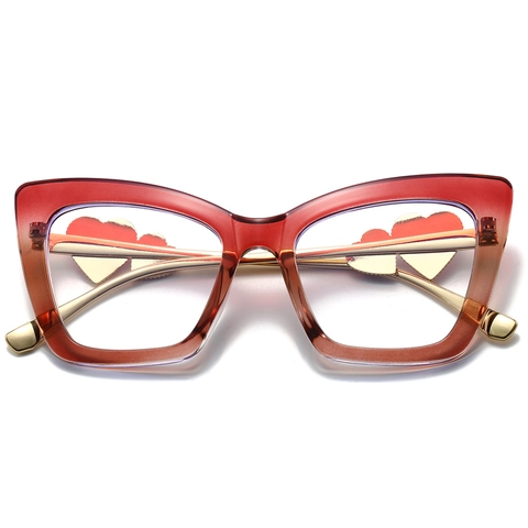 Occhiali Anti Luce Blu Cat Eye Da Donna Montura Retro In Plastica E Metallo Con Cuore Decorativo Lenti Chiare