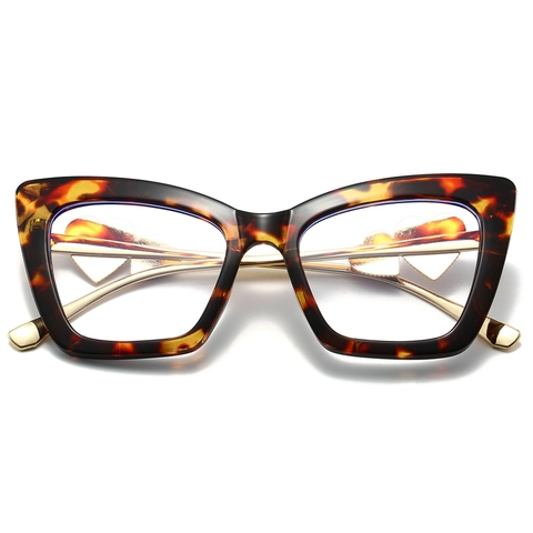 Occhiali Anti Luce Blu Cat Eye Da Donna Montura Retro In Plastica E Metallo Con Cuore Decorativo Lenti Chiare