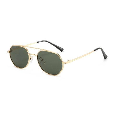 Vintage Polygon Sonnenbrille Metallrahmen Doppelsteg UV400 Schutz Retro Geometrische Brille Für Damen Herren