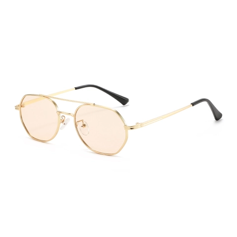 Vintage Polygon Sonnenbrille Metallrahmen Doppelsteg UV400 Schutz Retro Geometrische Brille Für Damen Herren