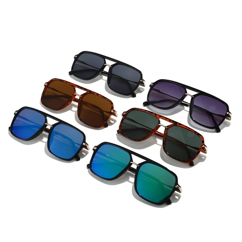 Pilot Fashion Sunglasses Polarized UV400 Square Oversized Dual Bridge Metal Temples Unisex Retro Outdoor Eyewear
