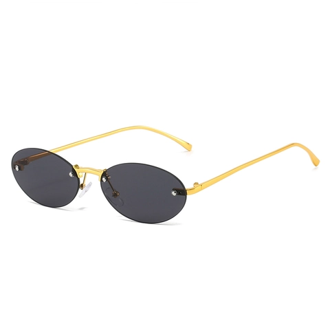 Retro Rimless Oval Sunglasses For Women Men Metal Frame UV400 Vintage Y2K Fashion Eyewear For Party Travel Accessories