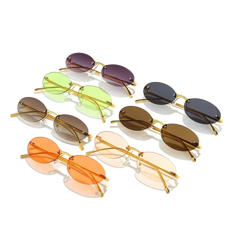 Retro Rimless Oval Sunglasses For Women Men Metal Frame UV400 Vintage Y2K Fashion Eyewear For Party Travel Accessories