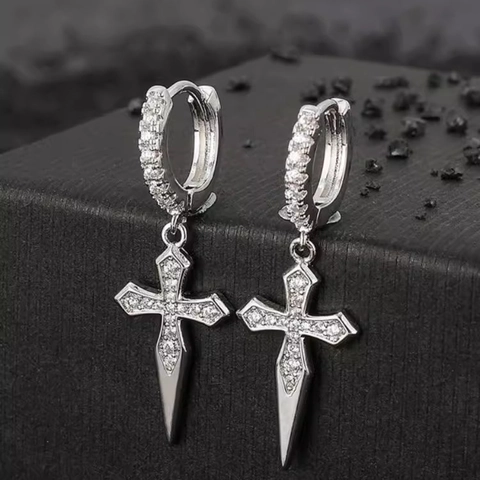 Hoop Dangle Ohrringe Für Damen Herren Legierung Zirkon Kreuz Herz Trockenblume Geometrisch Punk Y2K Schmuck