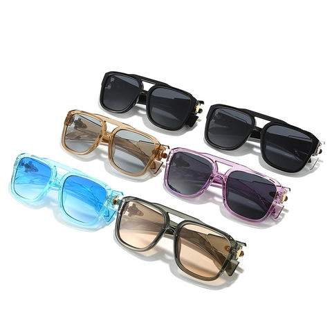 Fashion Square Sunglasses Double Bridge Retro PC Frame Metal Decor UV400 Protection For Men And Women