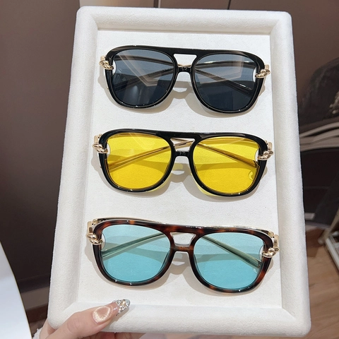 Lunettes De Soleil Aviateur Vintage Monture PC Branches Métalliques Avec Décor De Nœud Protection UV Mode Pour Femmes Hommes
